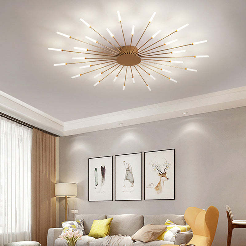 Liora Starburst LED Ceiling Light With Narrow Black Rods And Gentle White Tubes For Modern Interiors