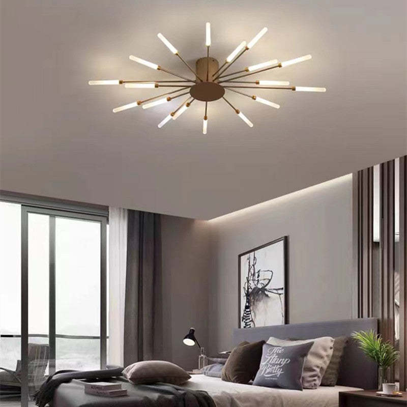 Liora Starburst LED Ceiling Light With Narrow Black Rods And Gentle White Tubes For Modern Interiors