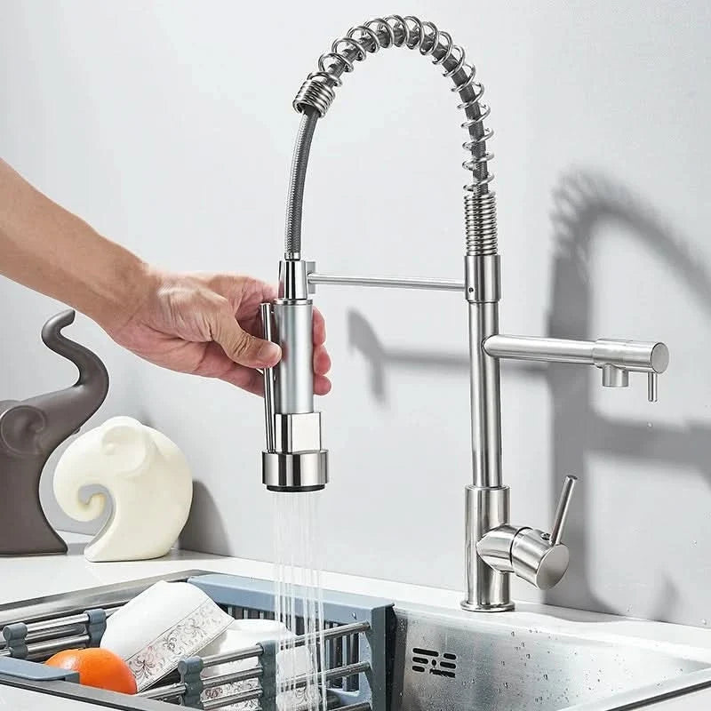 صنبور مطبخ AQUASWIVEL بسحب للأسفل — فوهة مزدوجة دوّارة