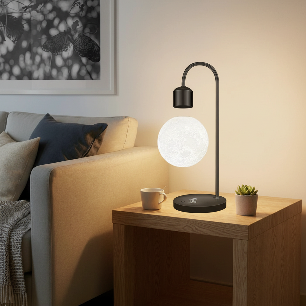LuminoMoon LED Floating Moon Desk Lamp For Bedroom And Study Minimalist Night Light