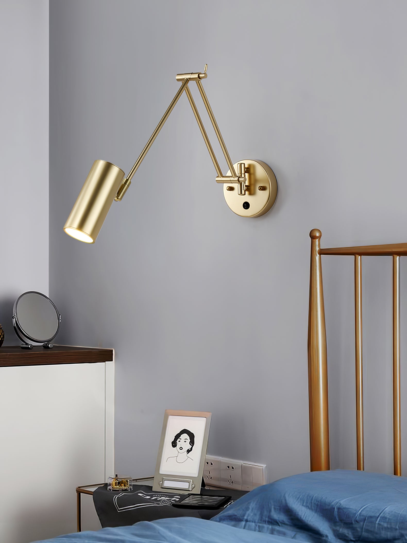 Industrial Adjustable Wall Lamp With Swivel Arm E26 E27 Socket For Reading And Bedroom