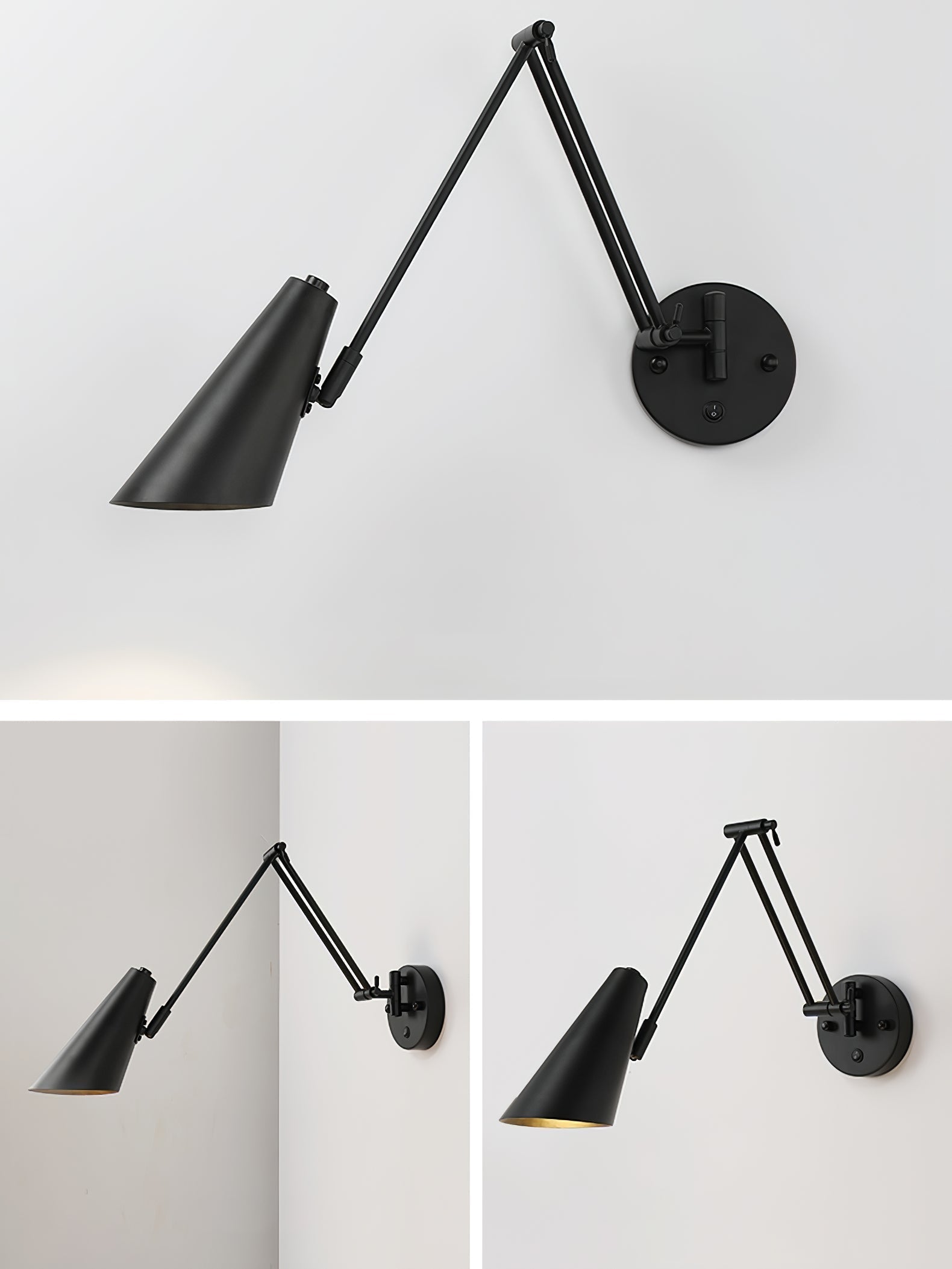 Industrial Adjustable Wall Lamp With Swivel Arm E26 E27 Socket For Reading And Bedroom