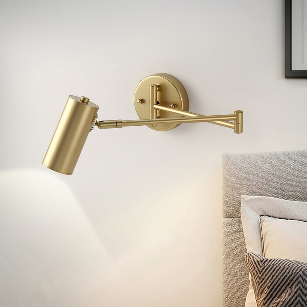 Versatile Wall Light With Adjustable Arm And Cylindrical Spotlight In Brass Or Black Metal