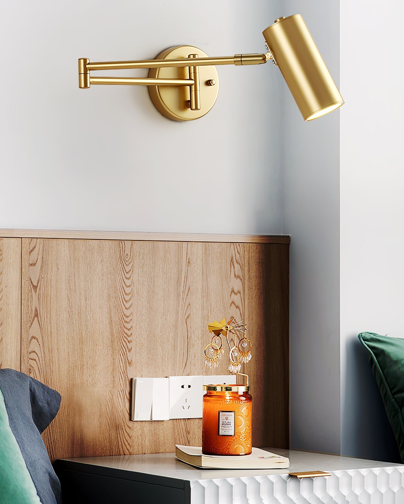 Industrial Iron Wall Lamp With 180 Degree Swivel Arm For Reading Bedroom Nightstand