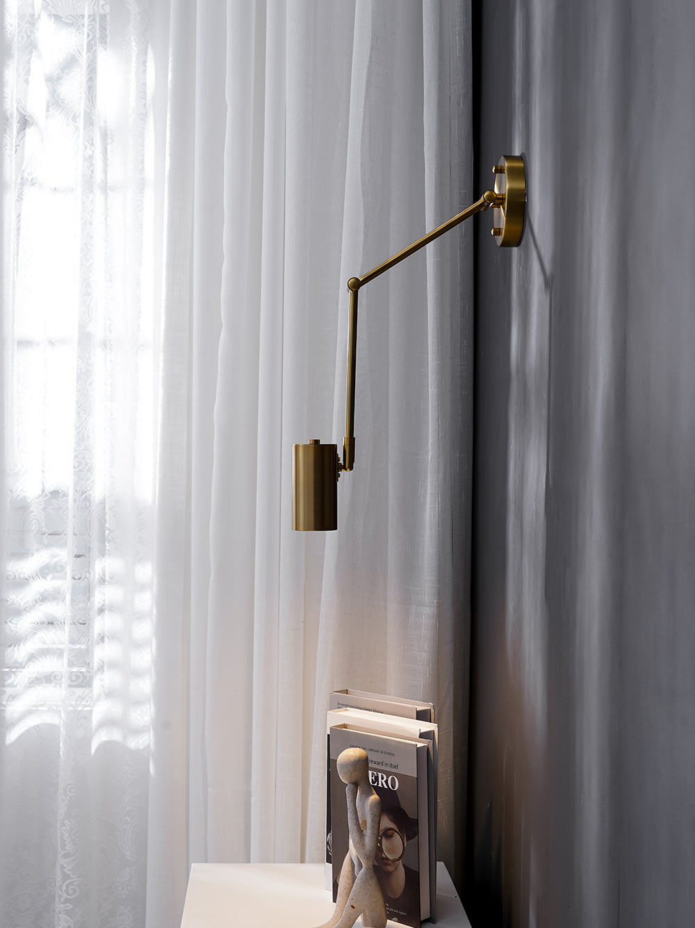 Versatile Wall Light With Adjustable Arm And Cylindrical Spotlight In Brass Or Black Metal