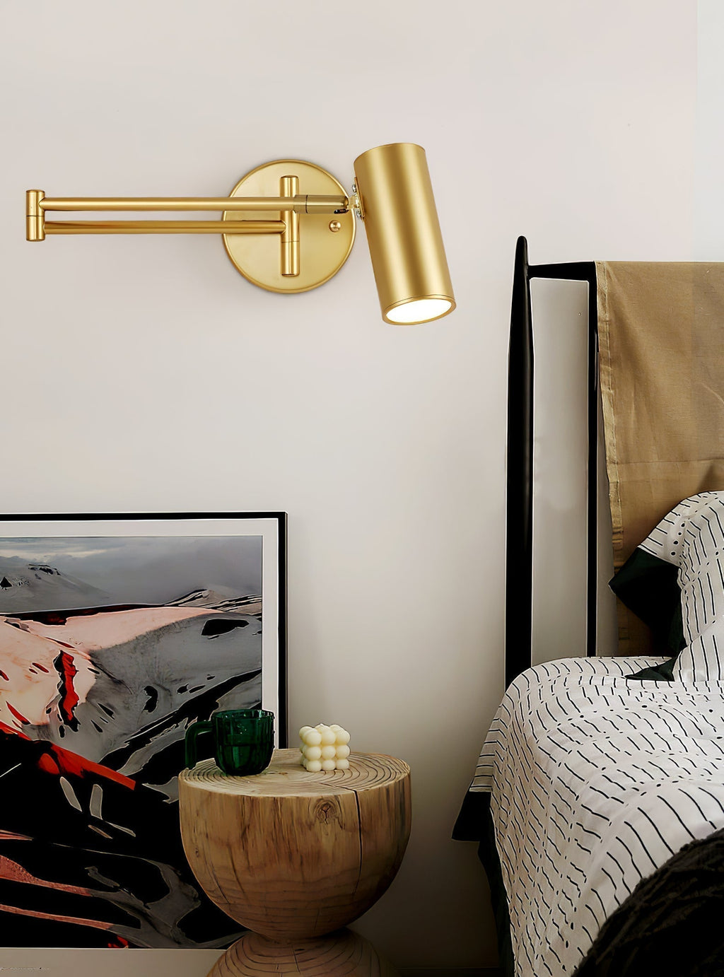 Versatile Wall Light With Adjustable Arm And Cylindrical Spotlight In Brass Or Black Metal