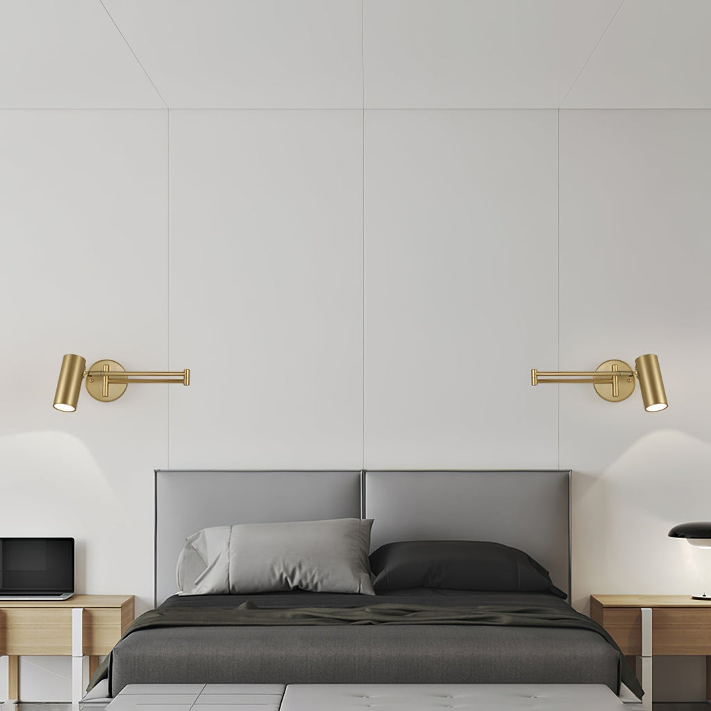 Versatile Wall Light With Adjustable Arm And Cylindrical Spotlight In Brass Or Black Metal