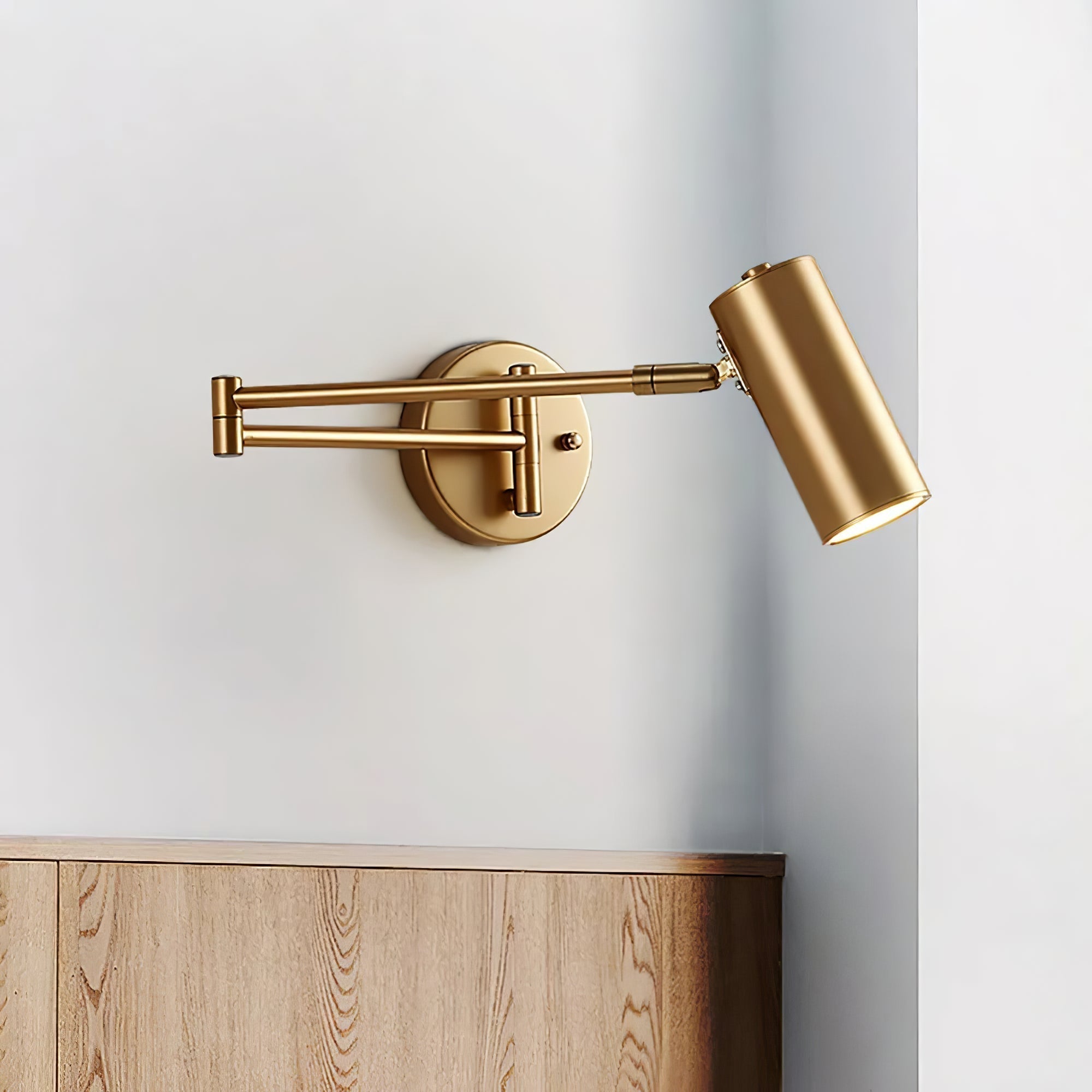 Versatile Wall Light With Adjustable Arm And Cylindrical Spotlight In Brass Or Black Metal