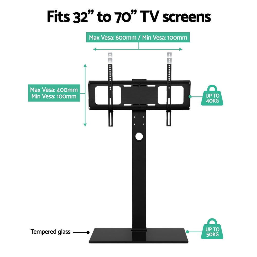 Adjustable Swivel TV Floor Stand With Glass Shelf For 32 To 70 Inch TVs