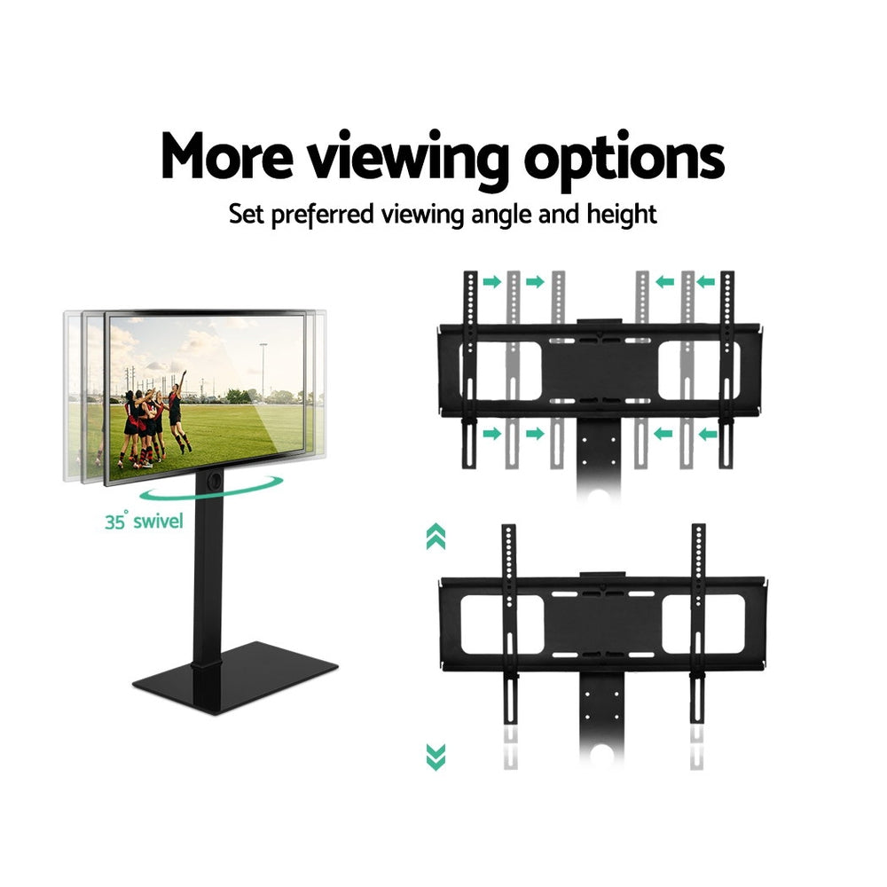Adjustable Swivel TV Floor Stand With Glass Shelf For 32 To 70 Inch TVs