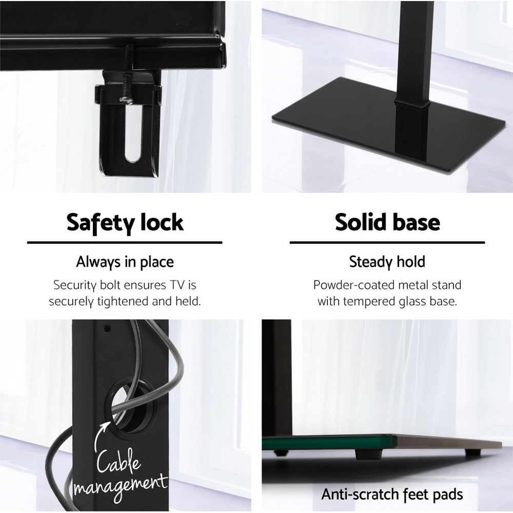 Adjustable Swivel TV Floor Stand With Glass Shelf For 32 To 70 Inch TVs