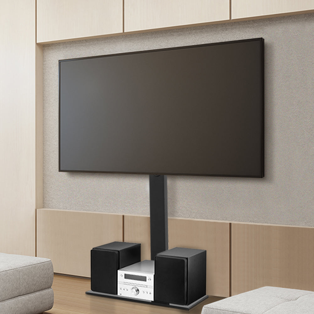 Adjustable Swivel TV Floor Stand With Glass Shelf For 32 To 70 Inch TVs