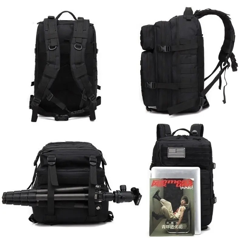 50-Liter Tactical Backpack — Multiple Compartments, Protective Laptop Sleeve, Travel Daypack