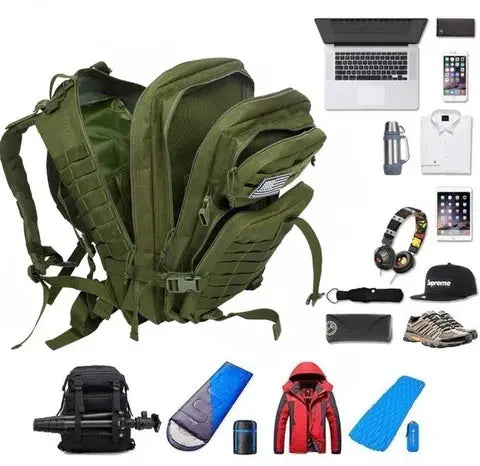 50-Liter Tactical Backpack — Multiple Compartments, Protective Laptop Sleeve, Travel Daypack