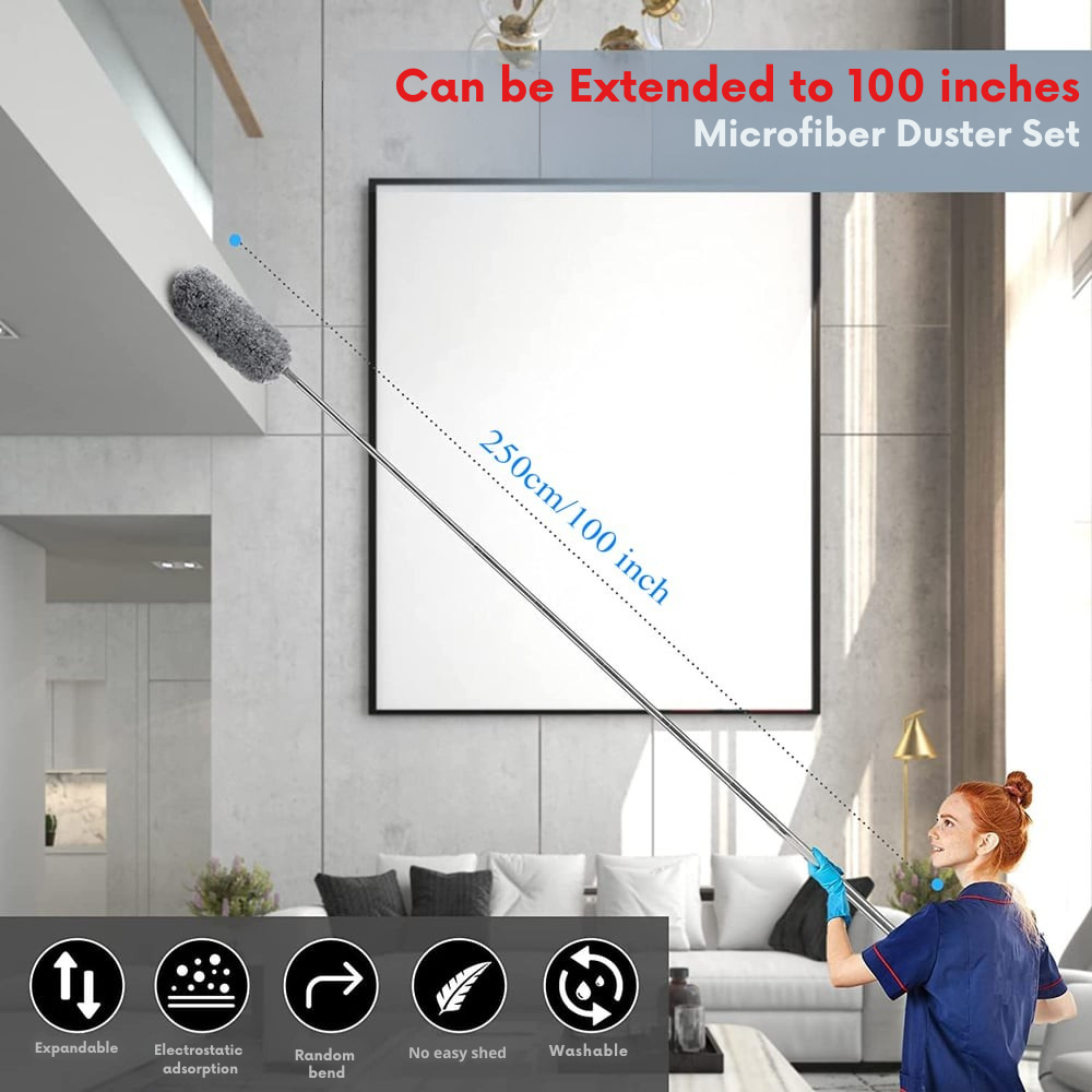 Extendable Duster With Removable Microfiber Head For Ceilings And Fans