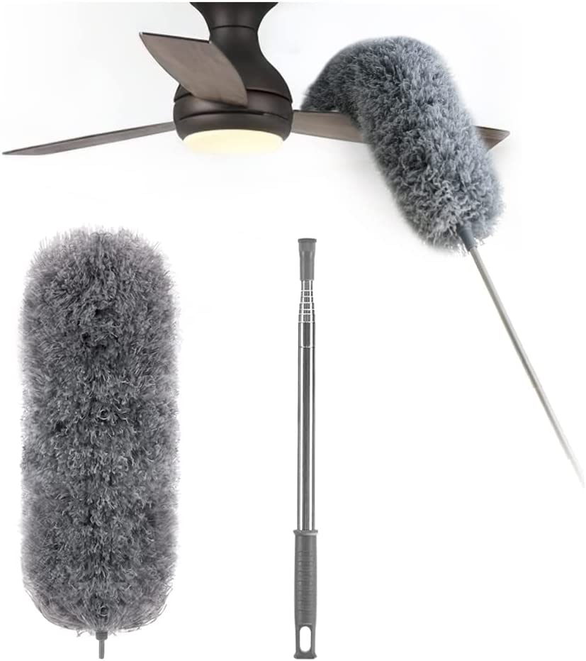 Extendable Duster With Removable Microfiber Head For Ceilings And Fans