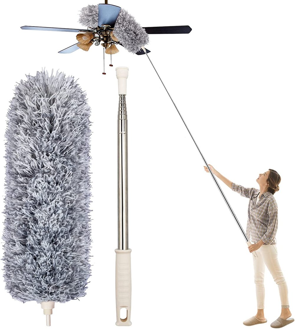 Extendable Duster With Removable Microfiber Head For Ceilings And Fans