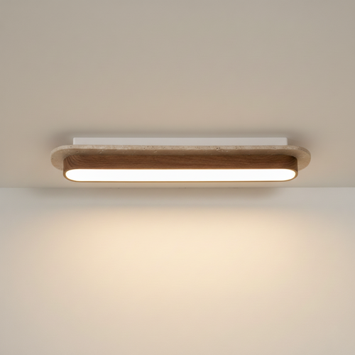AuroraStone natuurlijke stenen plafondlamp met houten frame, opbouwarmatuur voor woonruimtes  