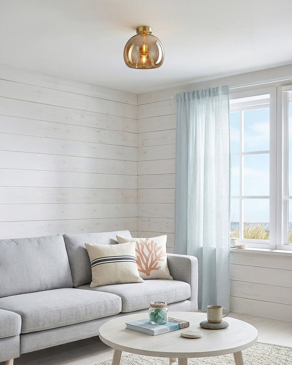 Thyra Pendant Lamp With Tinted Glass, Sculptural Lighting, Amber Smoke Gray