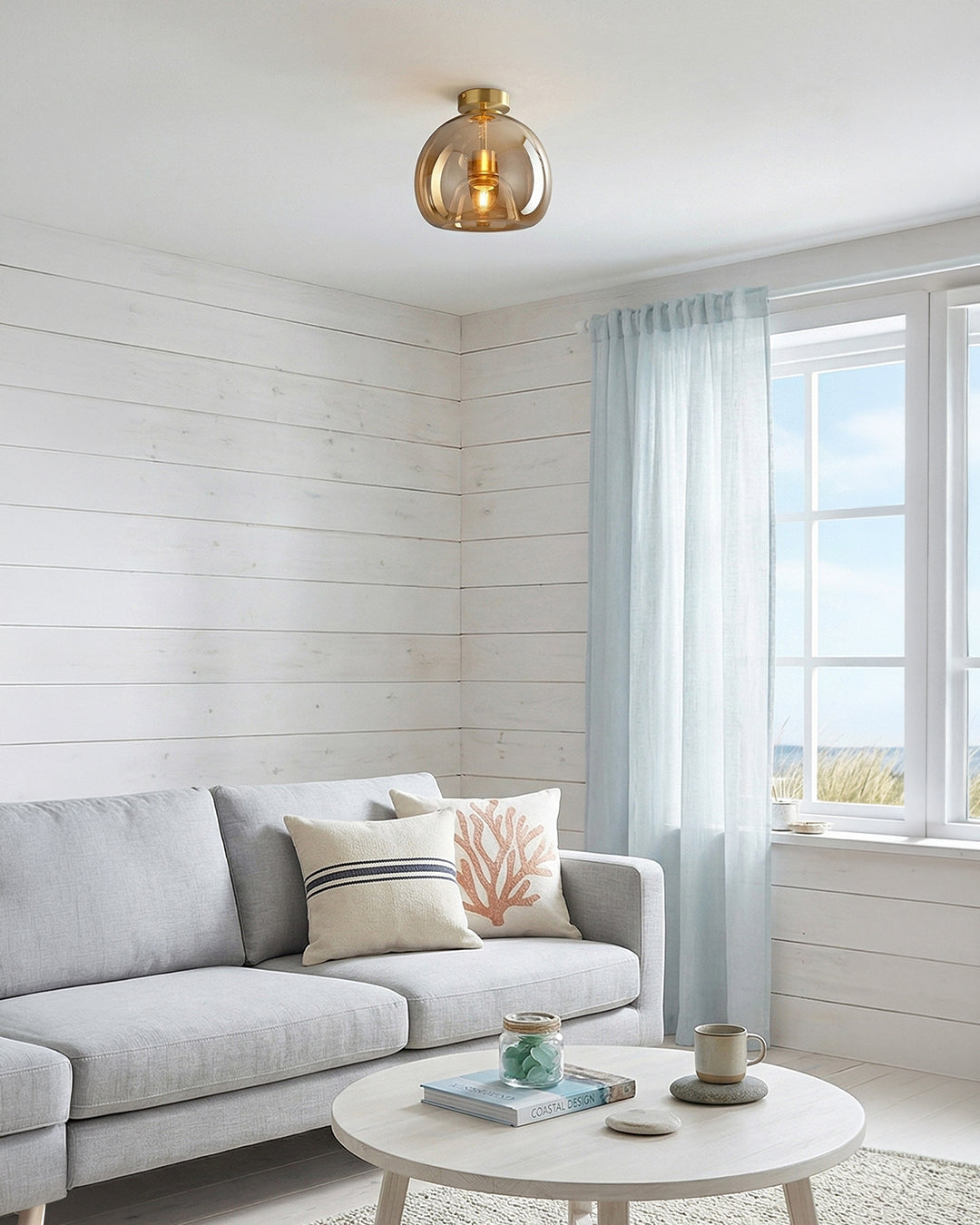 Thyra Pendant Lamp With Tinted Glass, Sculptural Lighting, Amber Smoke Gray