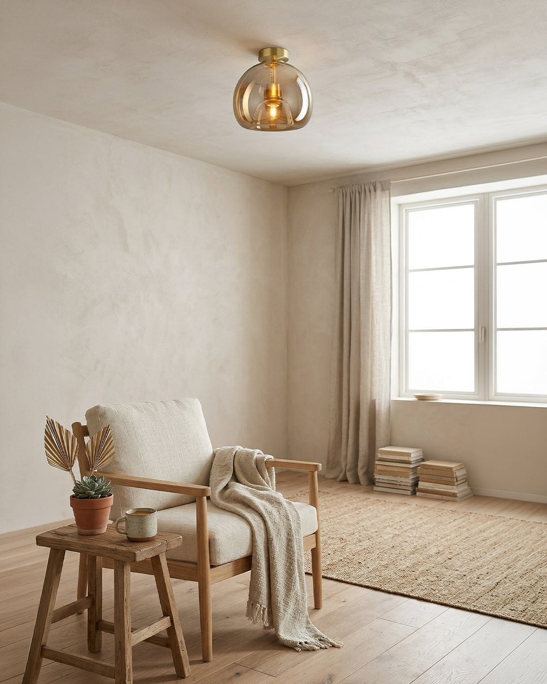Thyra Pendant Lamp With Tinted Glass, Sculptural Lighting, Amber Smoke Gray