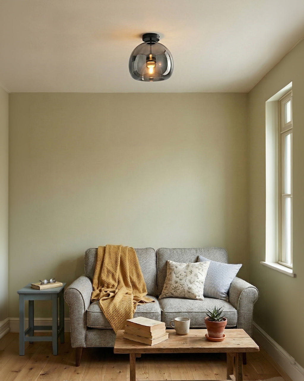 Thyra Pendant Lamp With Tinted Glass, Sculptural Lighting, Amber Smoke Gray