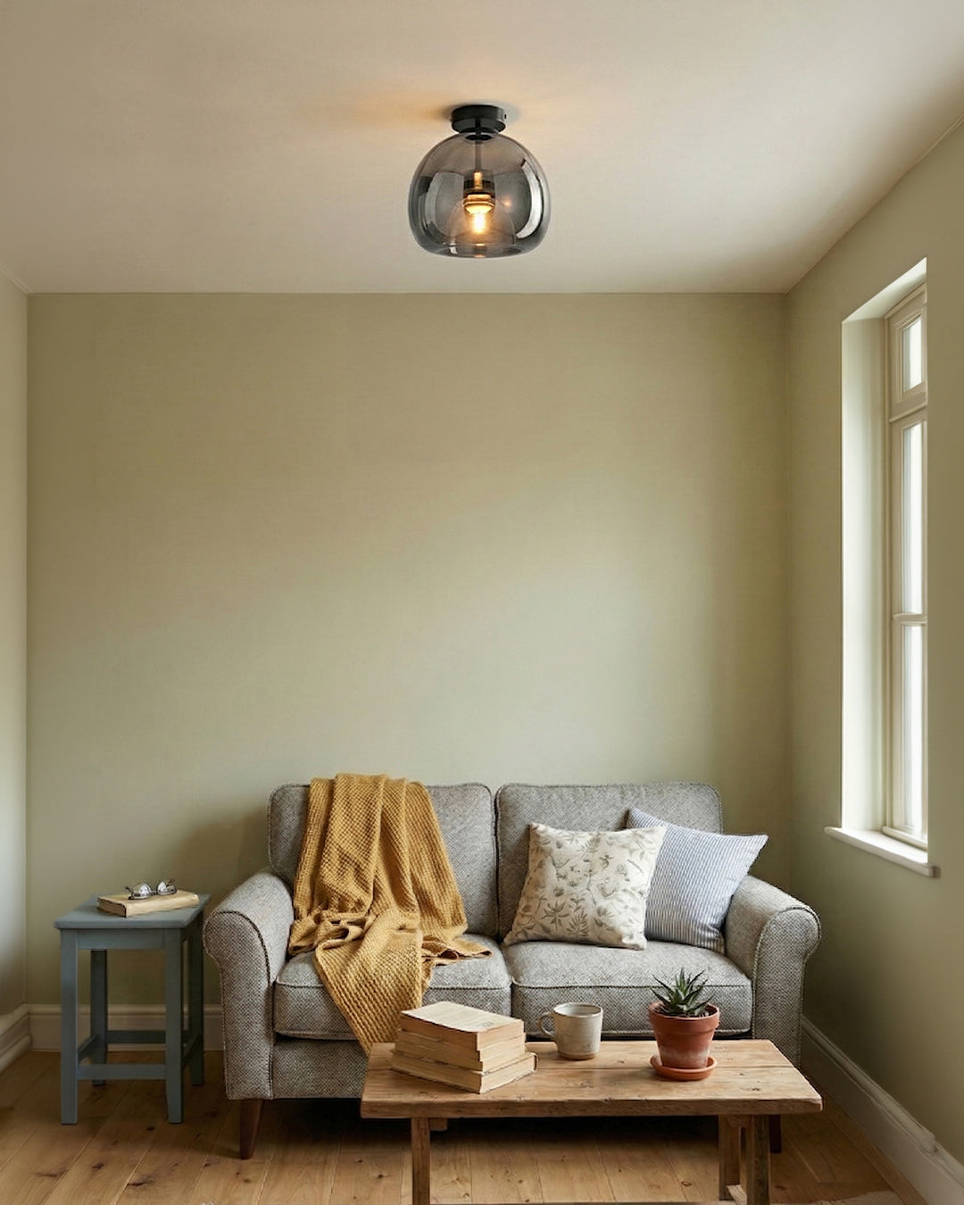 Thyra Pendant Lamp With Tinted Glass, Sculptural Lighting, Amber Smoke Gray
