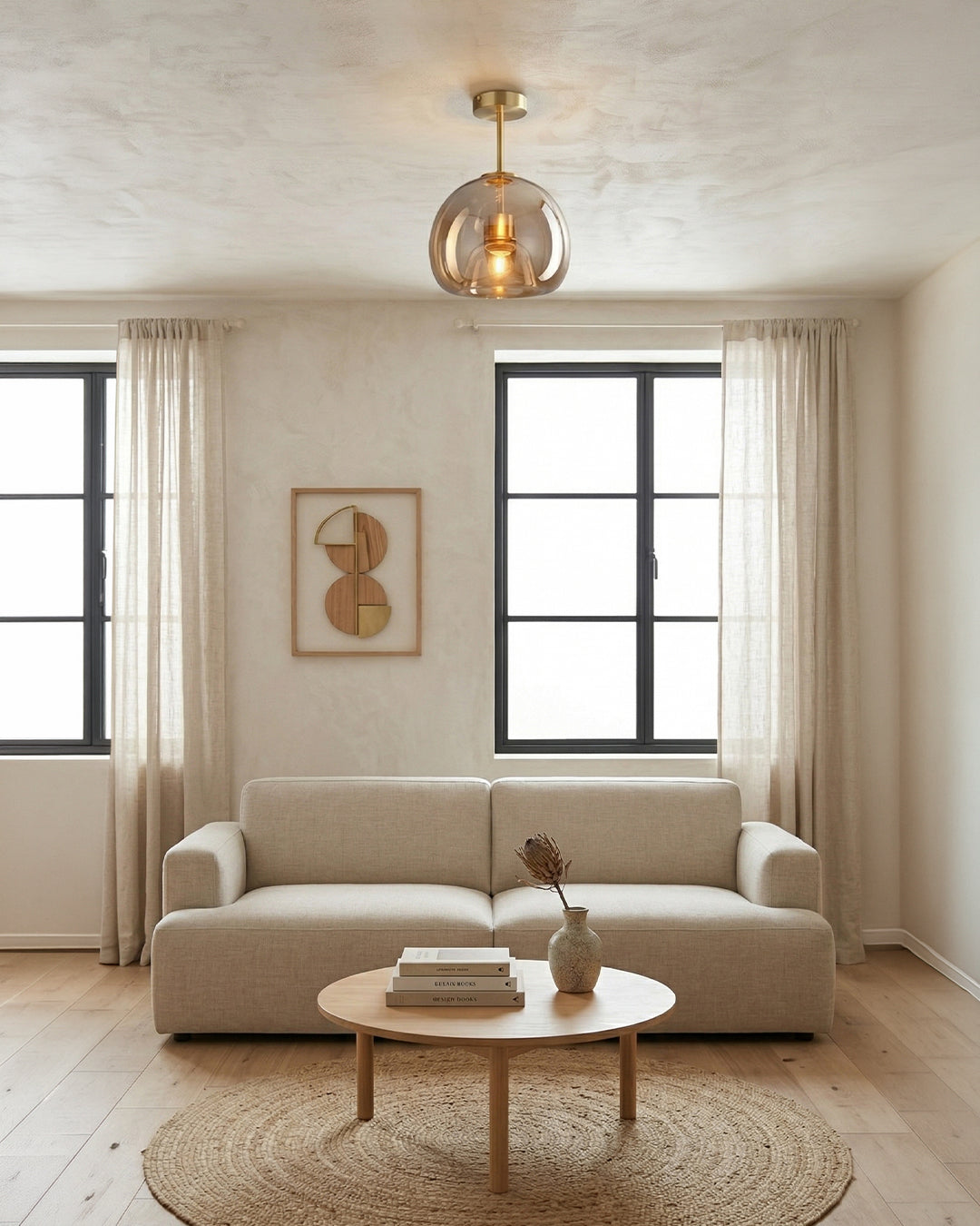 Thyra Pendant Lamp With Tinted Glass, Sculptural Lighting, Amber Smoke Gray