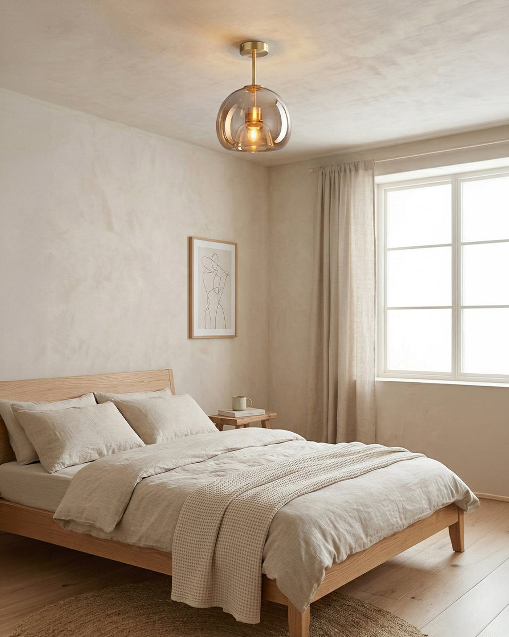 Thyra Pendant Lamp With Tinted Glass, Sculptural Lighting, Amber Smoke Gray