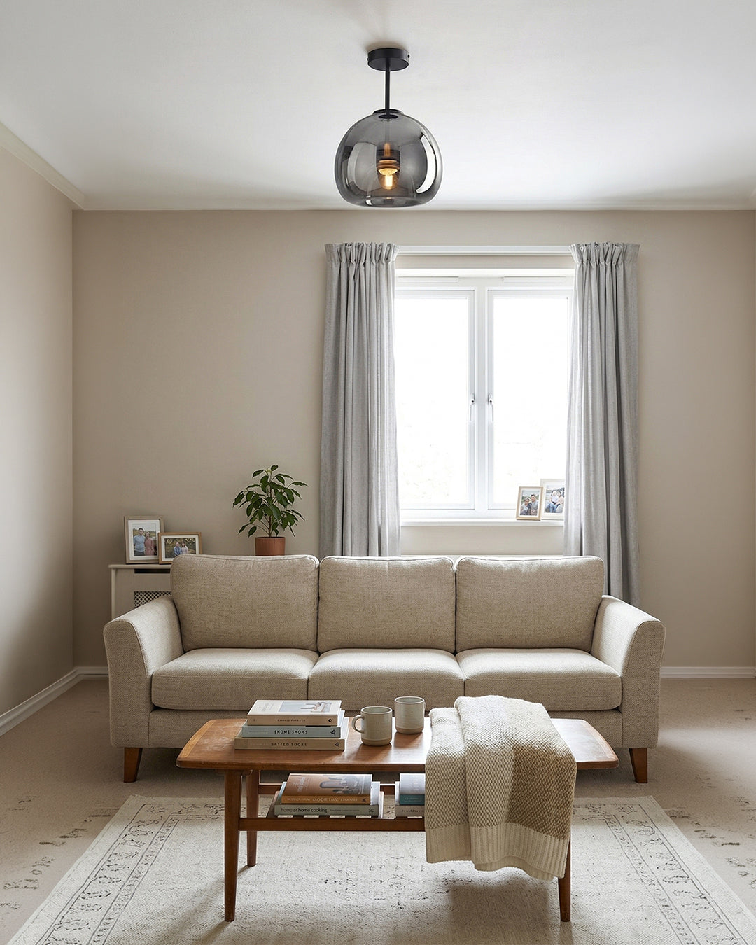 Thyra Pendant Lamp With Tinted Glass, Sculptural Lighting, Amber Smoke Gray