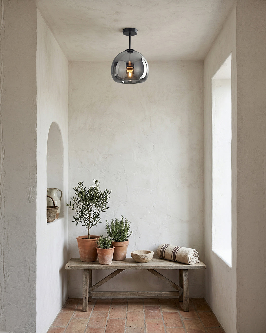 Thyra Pendant Lamp With Tinted Glass, Sculptural Lighting, Amber Smoke Gray