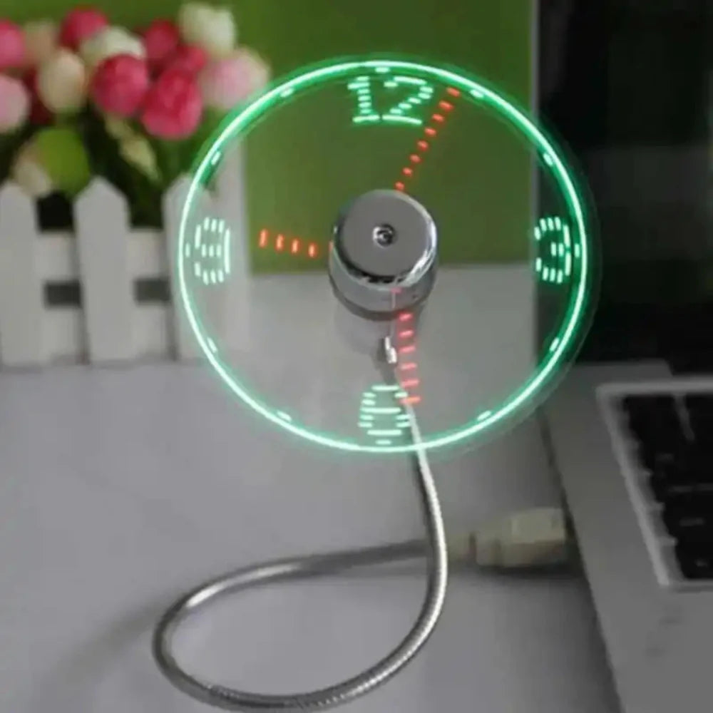 TimeGlow Clock Fan — USB Powered, Adjustable Airflow, LED Display