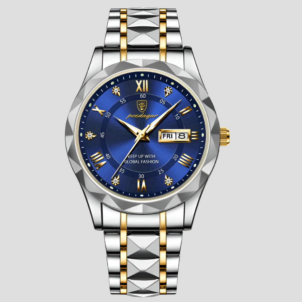 Stainless Steel Men's Watch — Glowing Dial & Quartz Movement