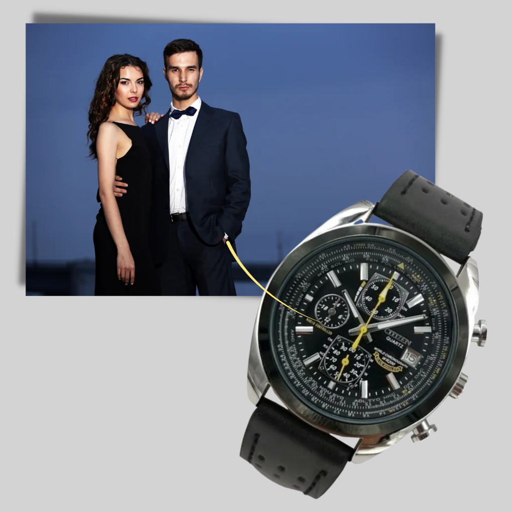 Men's Watch — Quartz Movement, Water Resistant, Round Dial