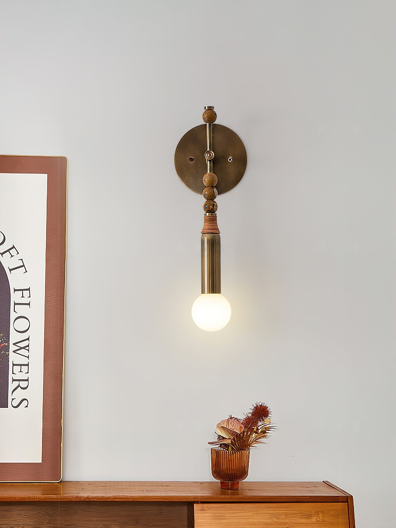 Toam Marble Brass Wall Lamp, Persepolis Inspired, Antique Brass Finish, 18.9 And 27.6 Inch