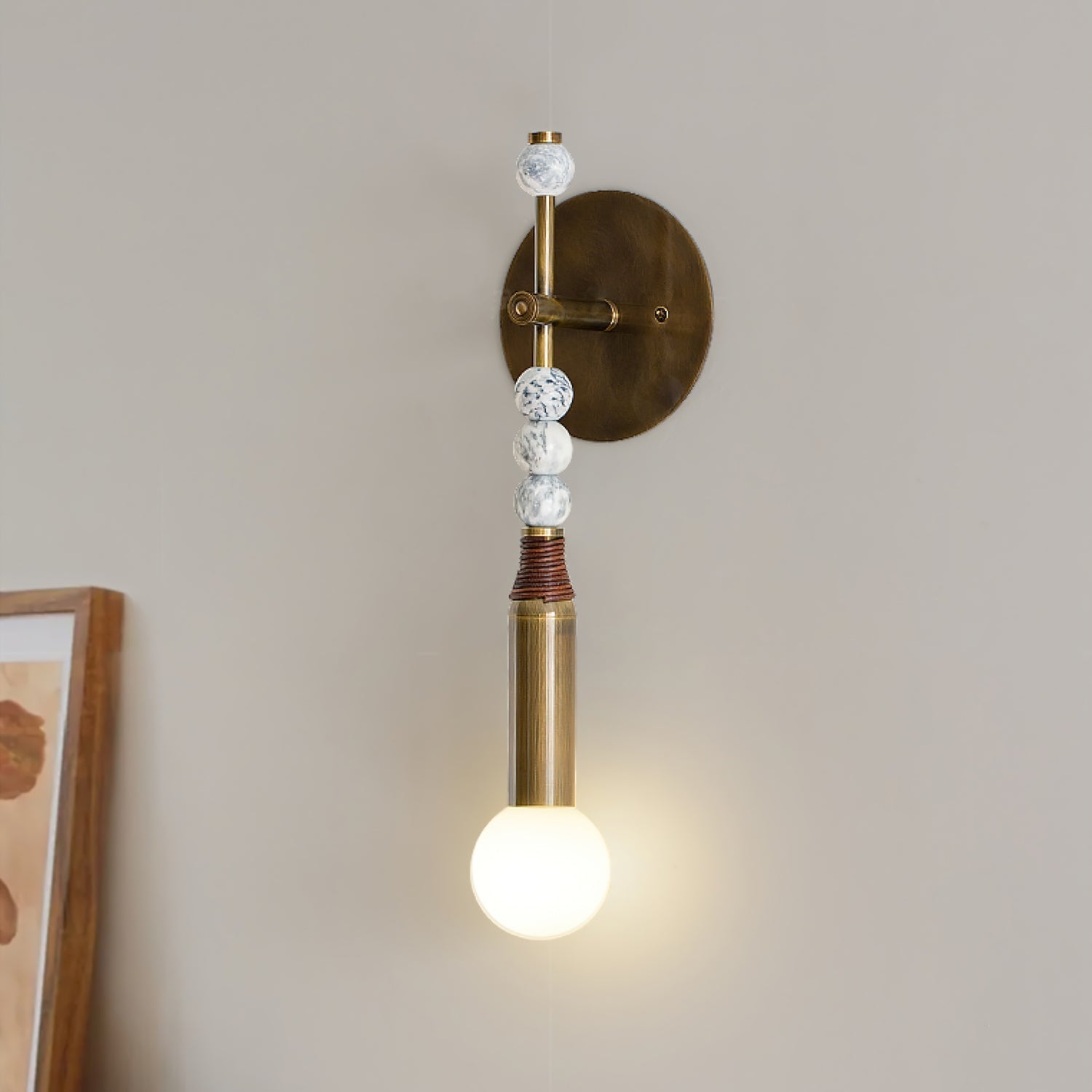 Toam Marble Brass Wall Lamp, Persepolis Inspired, Antique Brass Finish, 18.9 And 27.6 Inch