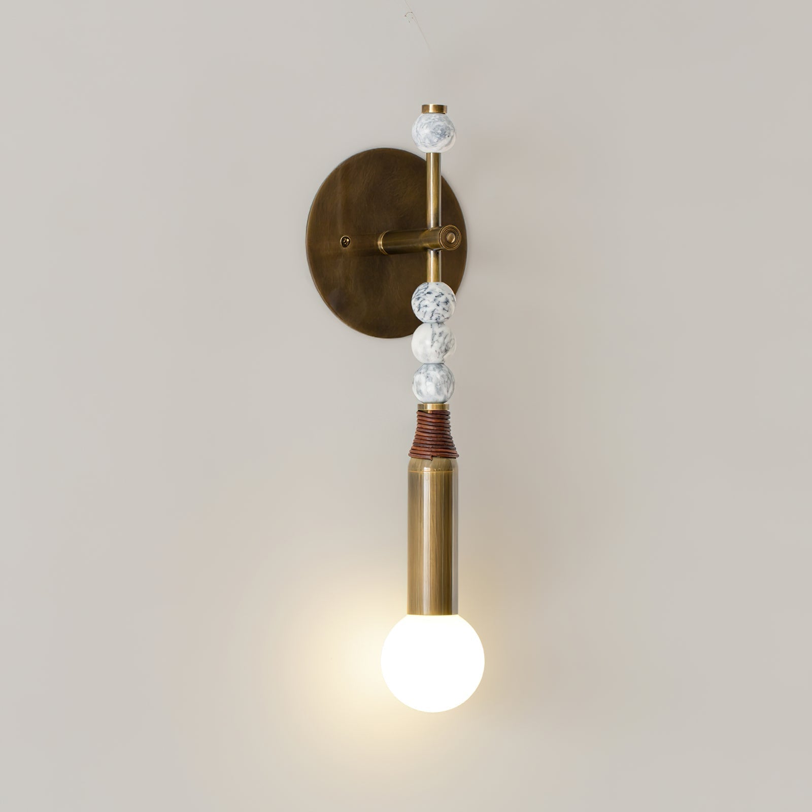 Toam Marble Brass Wall Lamp, Persepolis Inspired, Antique Brass Finish, 18.9 And 27.6 Inch