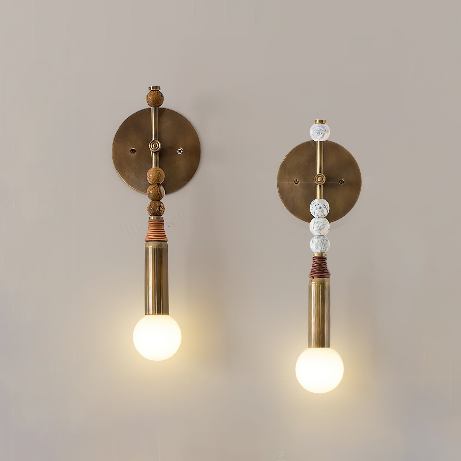 Toam Marble Brass Wall Lamp, Persepolis Inspired, Antique Brass Finish, 18.9 And 27.6 Inch