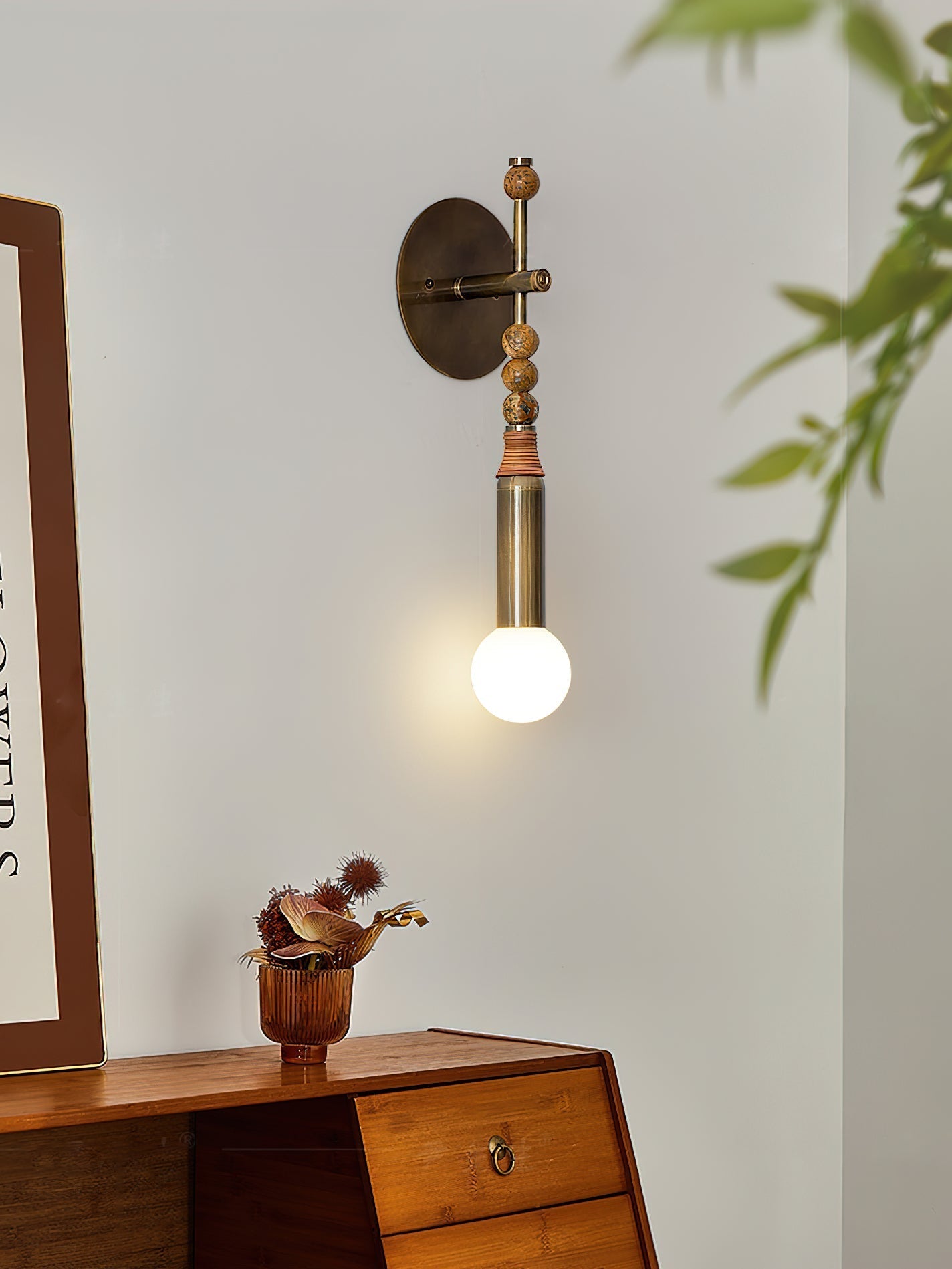 Toam Marble Brass Wall Lamp, Persepolis Inspired, Antique Brass Finish, 18.9 And 27.6 Inch