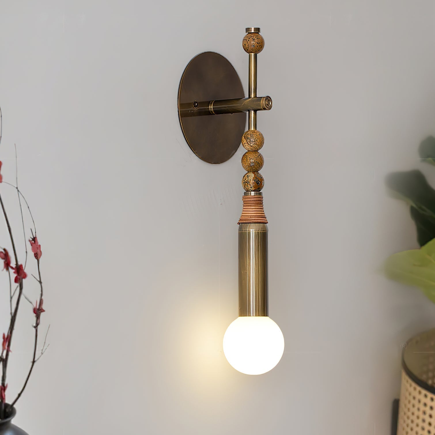 Toam Marble Brass Wall Lamp, Persepolis Inspired, Antique Brass Finish, 18.9 And 27.6 Inch