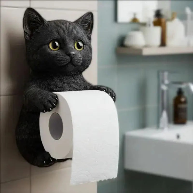 3D Cat Toilet Roll Holder Resin Wall Mount Decor Orange Gray White Black
