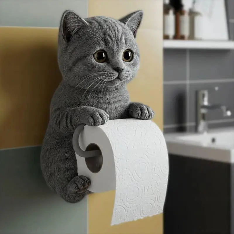 3D Cat Toilet Roll Holder Resin Wall Mount Decor Orange Gray White Black