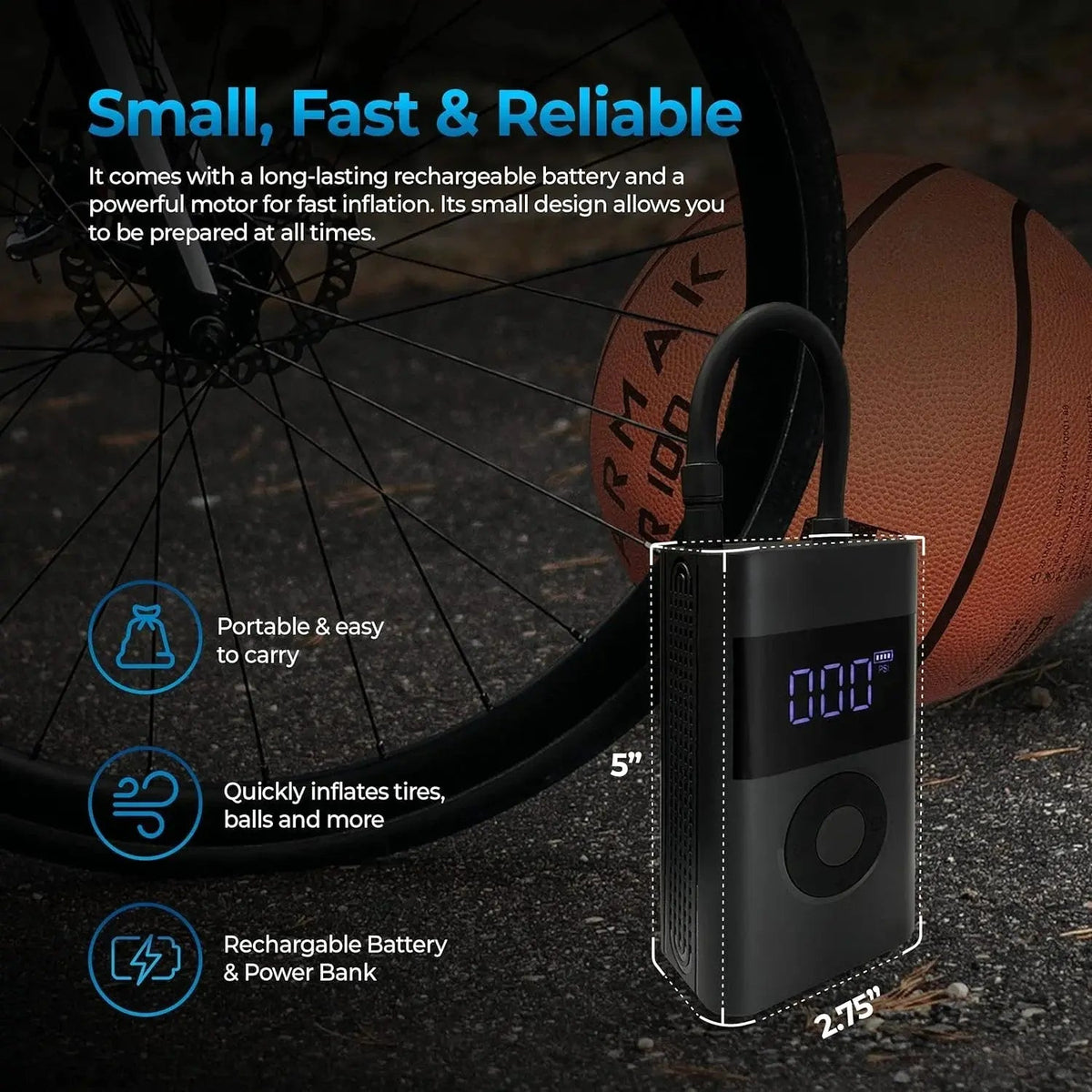 Digital Portable Tire Inflator — Battery-Powered, 150 PSI, Automatic Shutoff