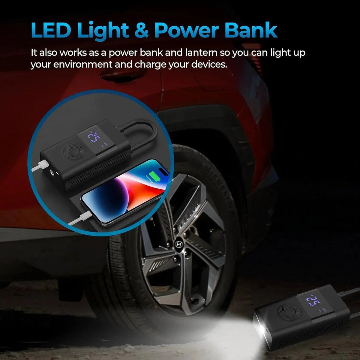 Digital Portable Tire Inflator — Battery-Powered, 150 PSI, Automatic Shutoff