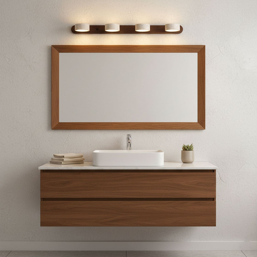 Natural Travertine Wall Light With Wooden Base And Dual LED Bulbs