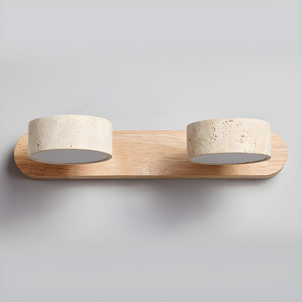 Natural Travertine Wall Light With Wooden Base And Dual LED Bulbs
