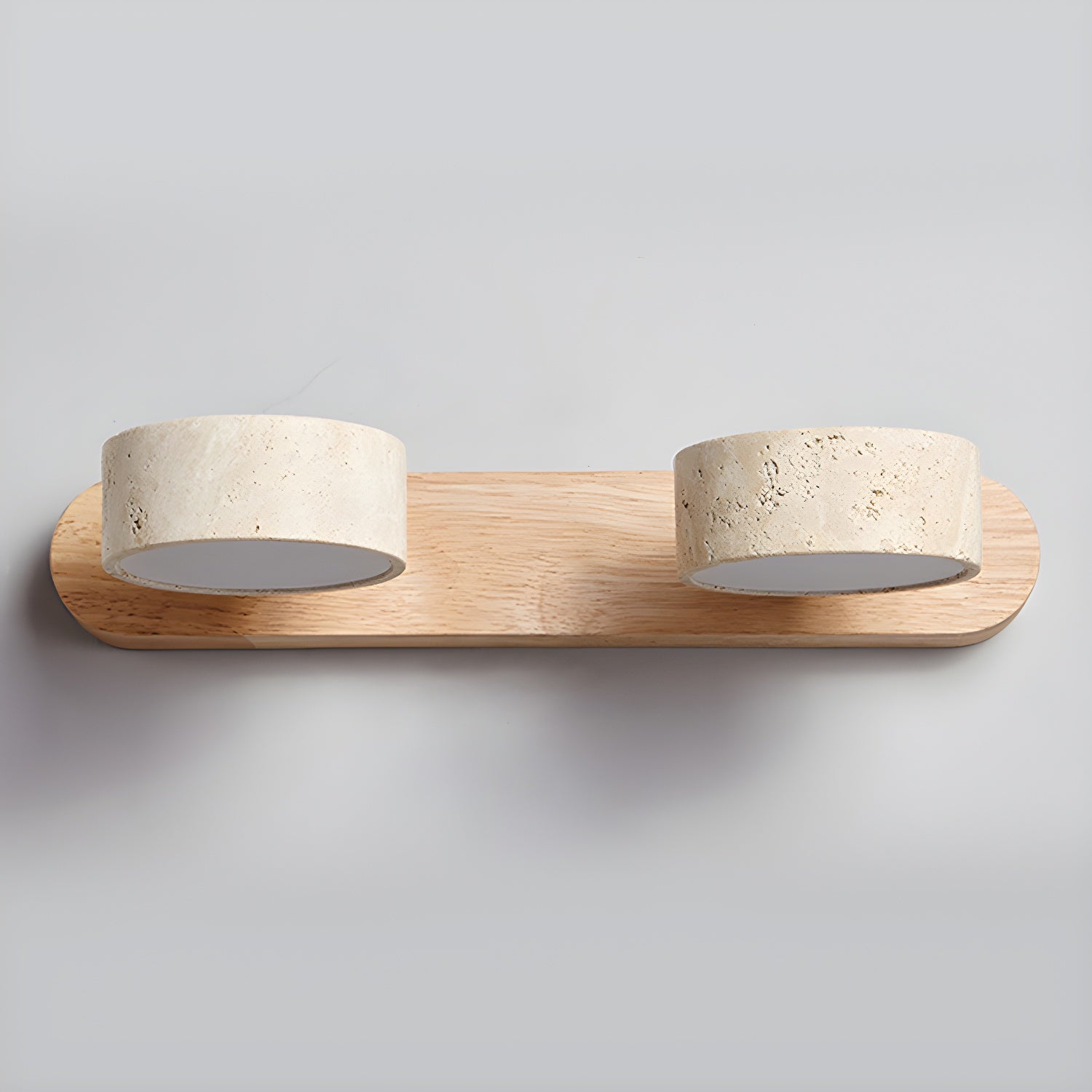 Natural Travertine Wall Light With Wooden Base And Dual LED Bulbs