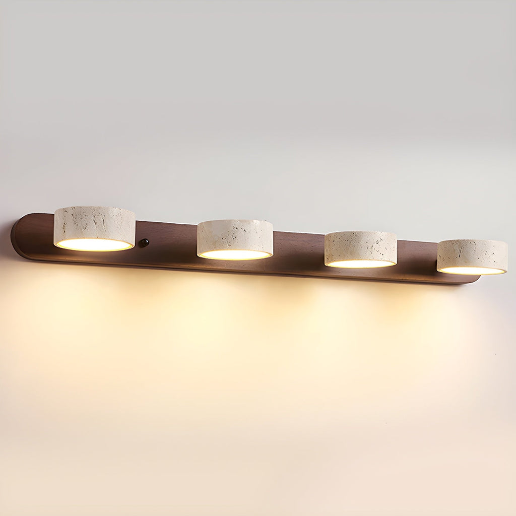 Natural Travertine Wall Light With Wooden Base And Dual LED Bulbs