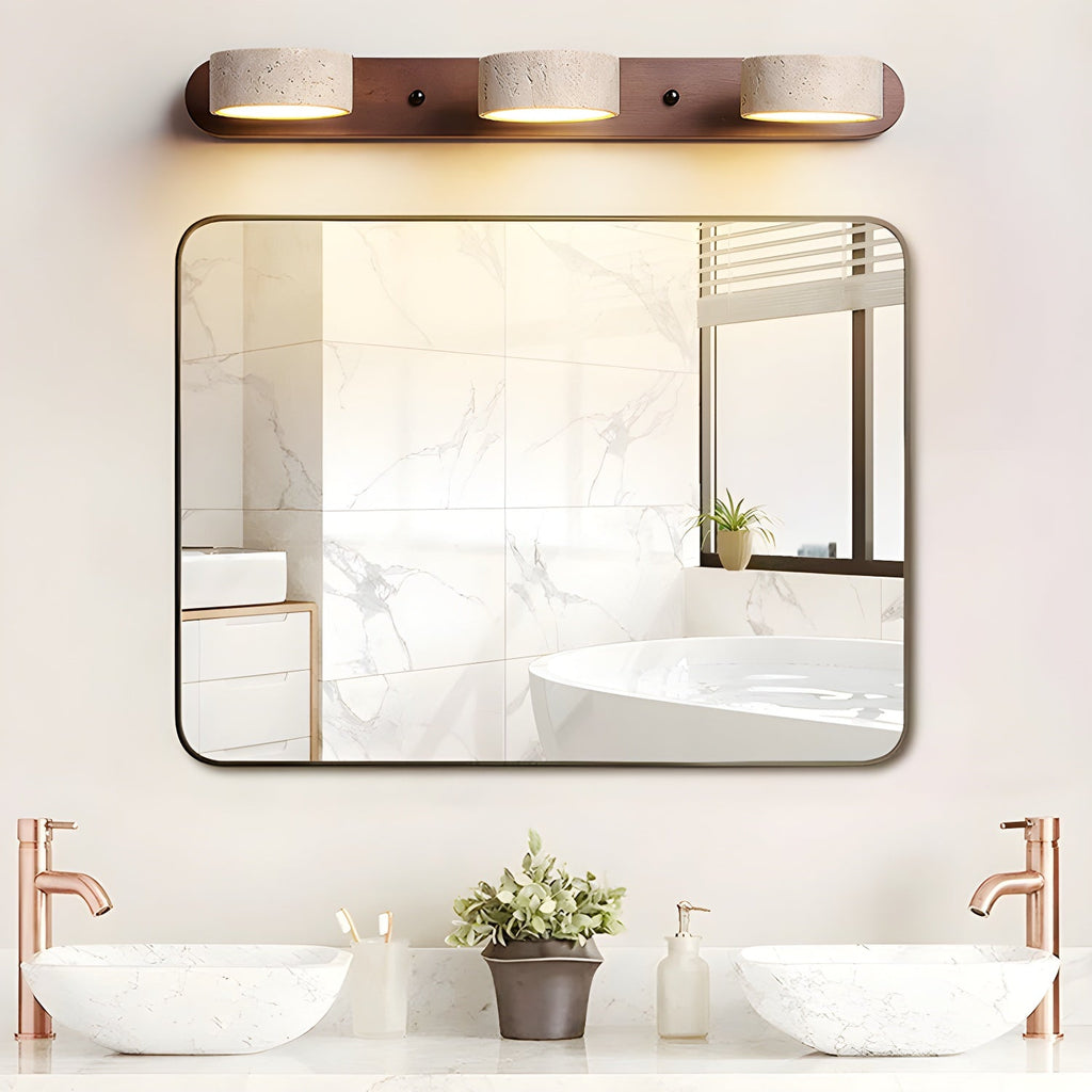 Natural Travertine Wall Light With Wooden Base And Dual LED Bulbs