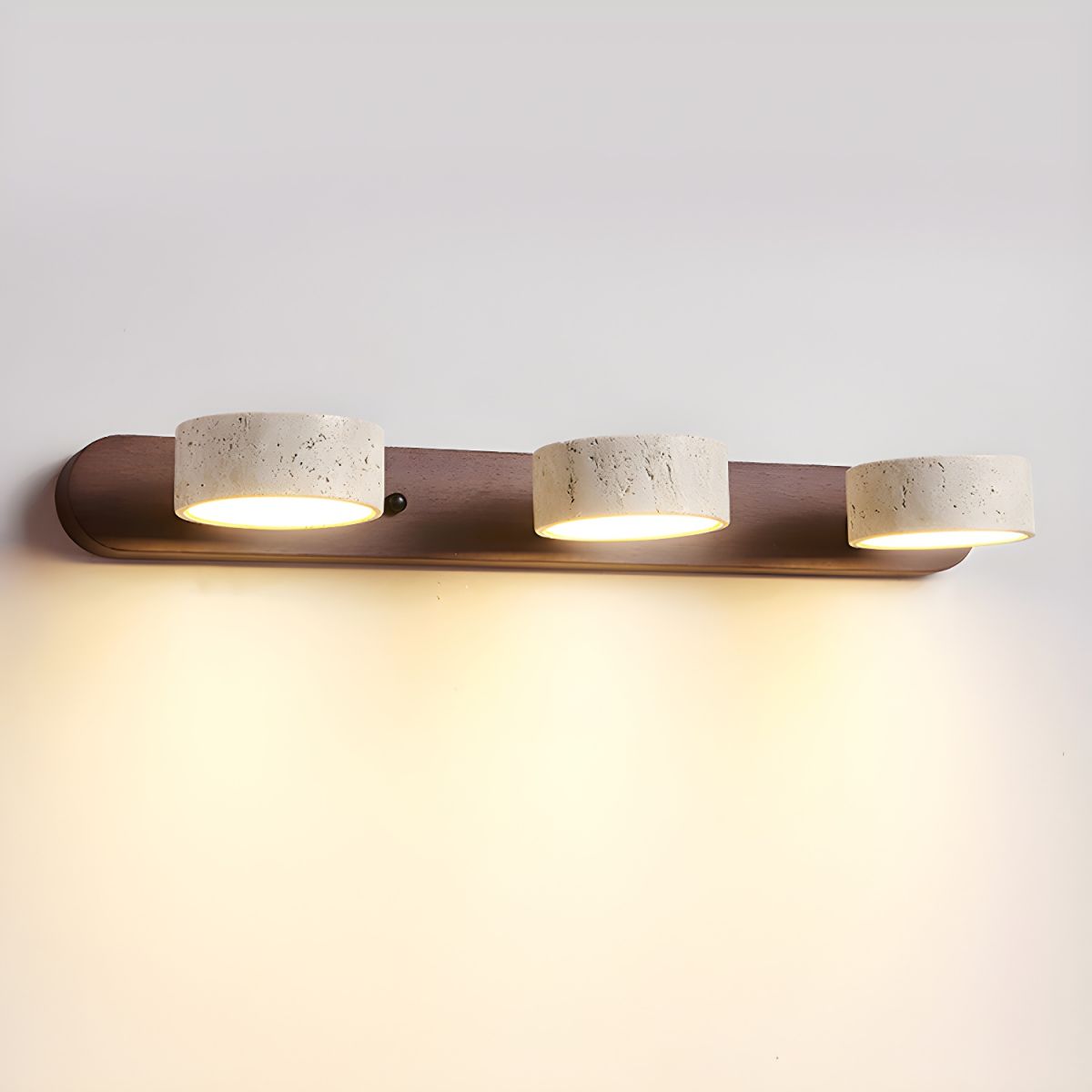 Natural Travertine Wall Light With Wooden Base And Dual LED Bulbs